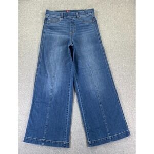 Spanx Seamed Front Wide Leg Jean Size L Vintage Indigo Denim Comfort Pull-on